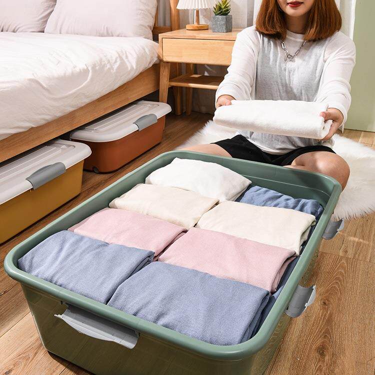 新款特大床底收箱床985号下塑家用矮带纳轮加长扁平料玩具整理储