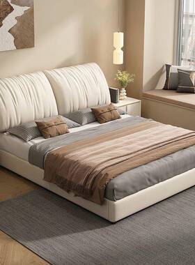 奶油风双象耳朵床现代简约大主卧1.5UON米人床大床床科技婚布网红