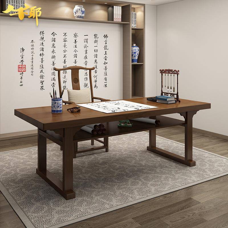 中式古风原方木长形户38522毛笔桌书法小型家用绘画桌白蜡木写字