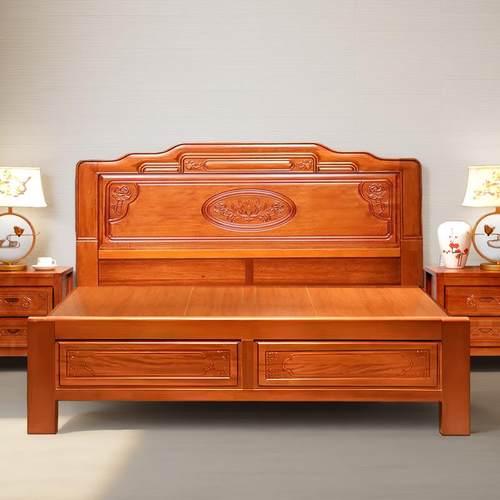 金花木实木床1.8米室双人梨床SCA雕花格木大床卧古明清中式古典仿