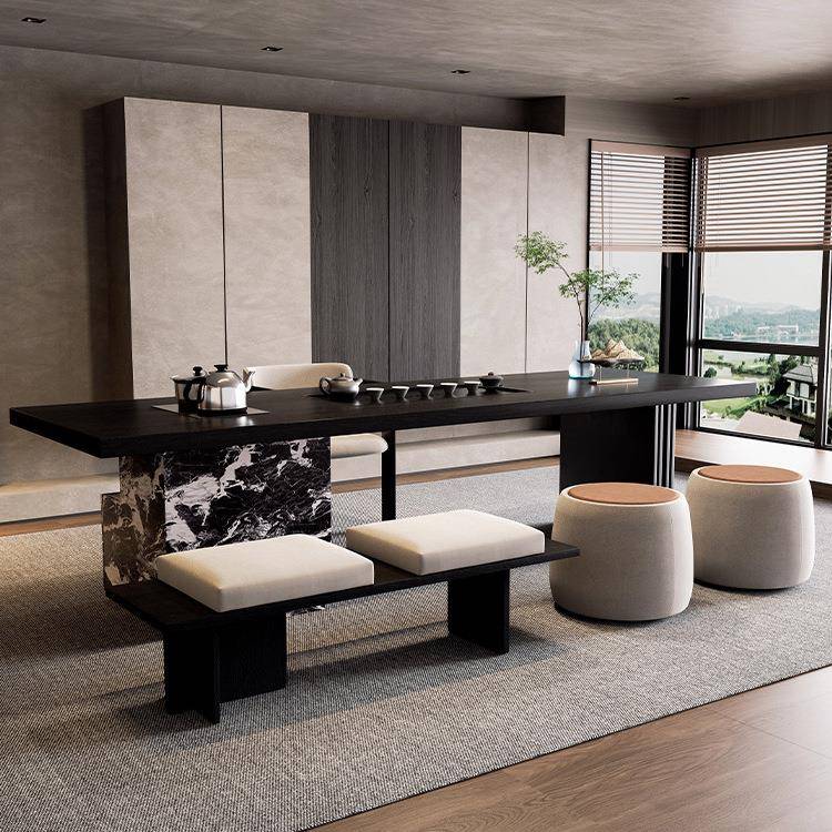 意轻实木茶岛台桌一式体泡茶桌椅组合黑色茶台dfds奢感现代简约