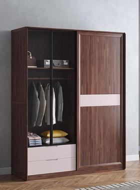 实木拉衣柜移门挂衣收纳玻璃小杆户型推家用卧室分层隔板22KTP05