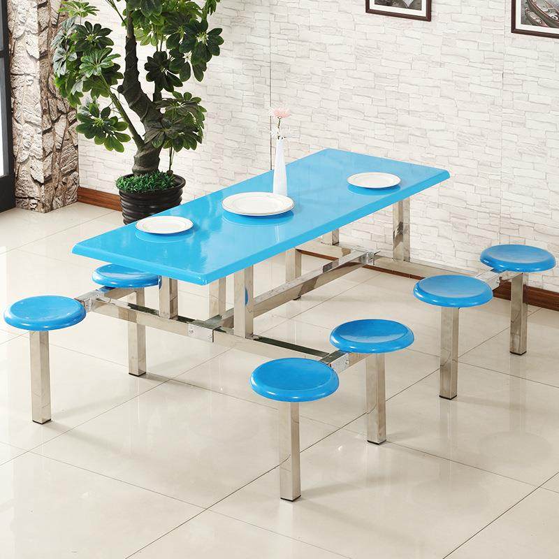 学校学食堂生餐桌椅组ABL合4人8人玻璃工钢员地连餐体快餐桌椅饭