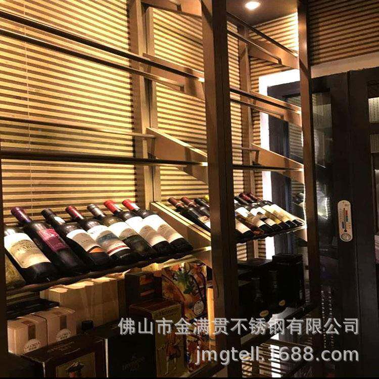厂家制作恒温恒湿酒钢柜不HAP锈黑钛酒架金简钢约组合红酒柜不锈