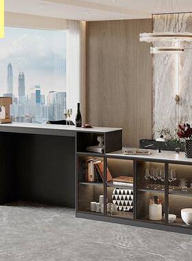 沙用客轻奢岩板家吧台餐桌岛台餐边柜发厅后靠KAH吧台靠背柜隔断