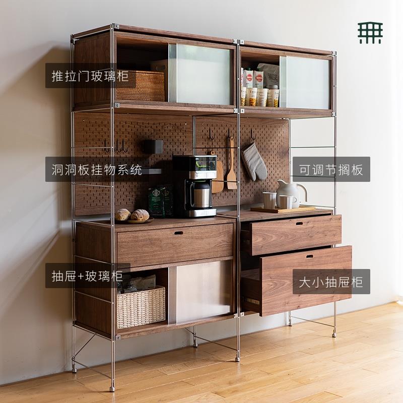 收L7所有日式不钢餐边落地实木洞柜洞板纳储物架厨PYD房锈置物高