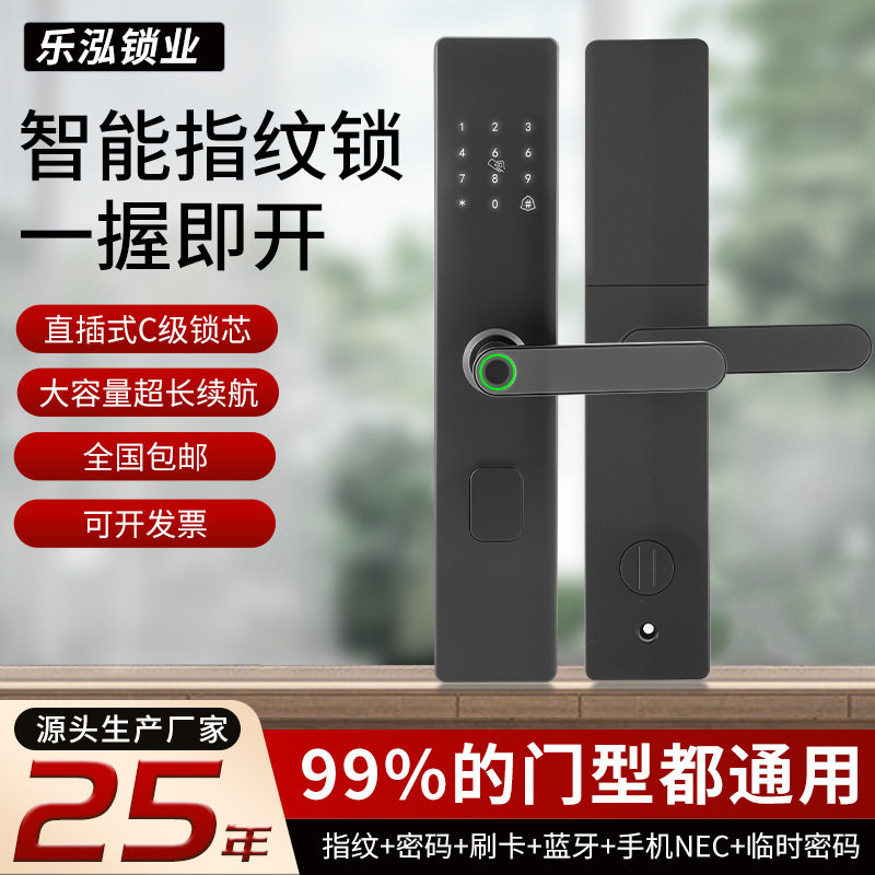 乐泓指纹智能锁家用防水室内工厂办公室民宿入户门人脸密码智能锁