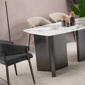 意式 轻奢高端别墅WKO代家用台小方户型长形奢石岩现板岛餐桌椅组