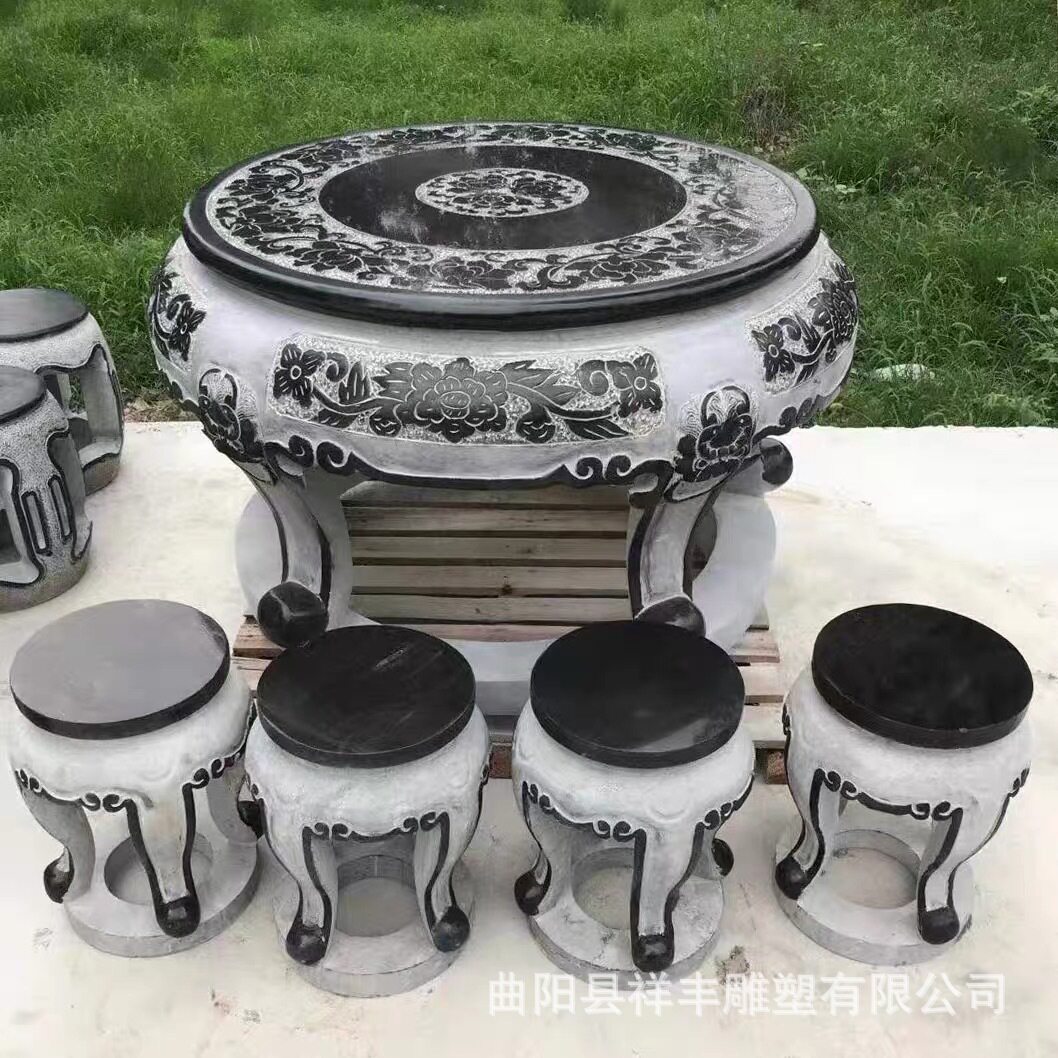 仿古镂空青石大理石桌凳