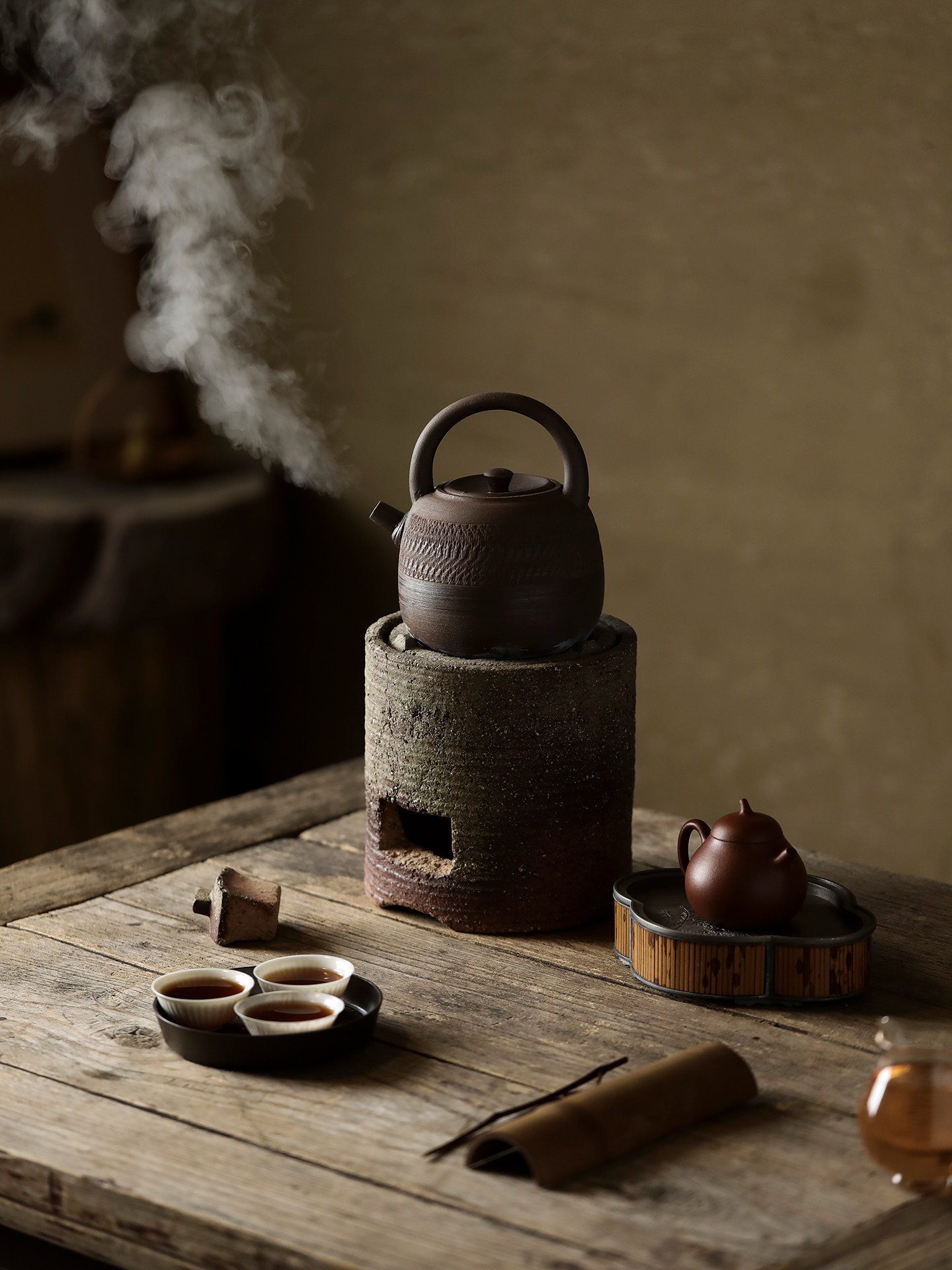 觅己手工柱形炭炉老式煮茶器套装家用围炉煮茶大号陶土复古碳火炉