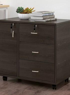 办公室活质动木文件格柜移地动斗柜落矮柜三桌下带锁抽WIU屉储物