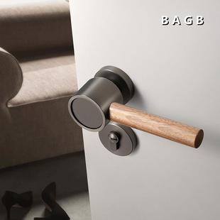 BAB黑灰G胡桃原木复古把手木门磁吸静音机械锁门房门锁把手SMK柄