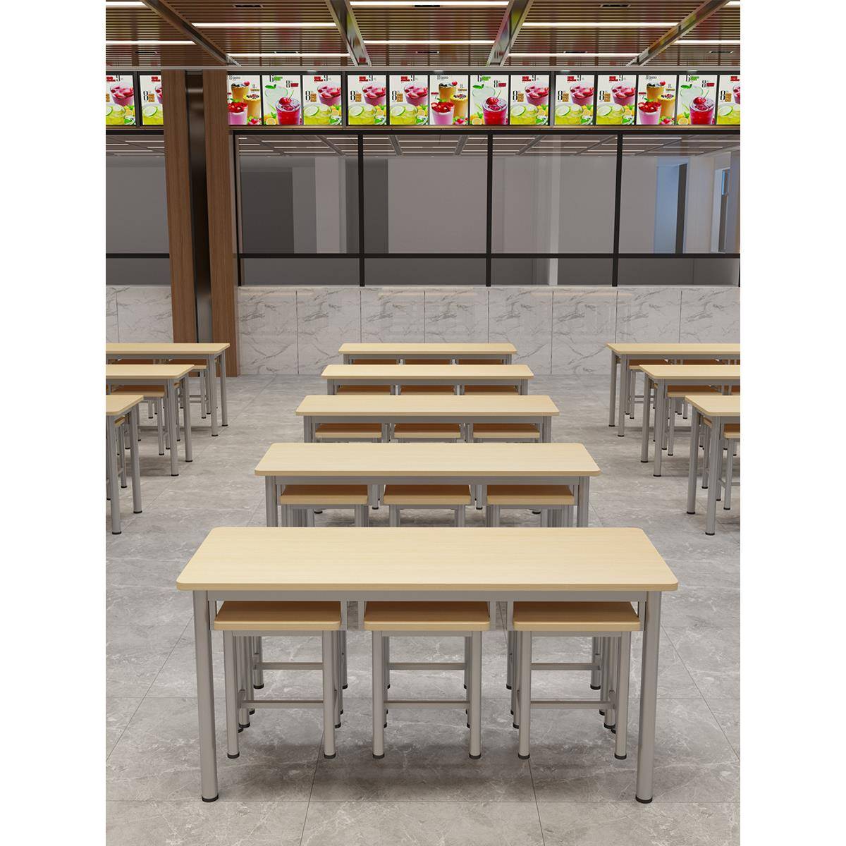 食堂DEX餐桌椅组合学堂餐厅员工4人6人8人饭餐挂凳快校餐桌桌椅