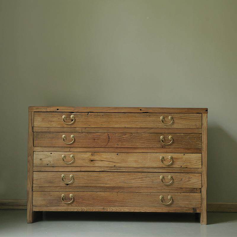 美式老榆木欧餐边柜理实木五斗柜式田ATL园复古旧门板衣柜整边箱