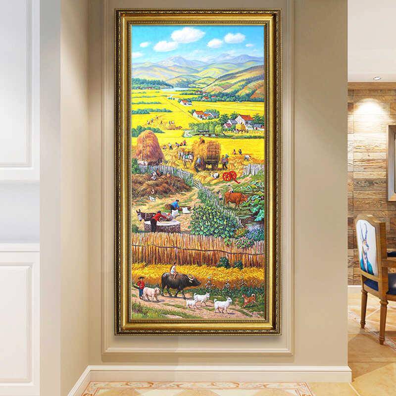高丰收客厅手绘油入梵户画玄关装饰画美挂画走廊新式中式HMZ风景