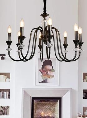 QFE铜法式复古蜡吊灯黑色美式轻奢中古洋全风客厅南烛灯具