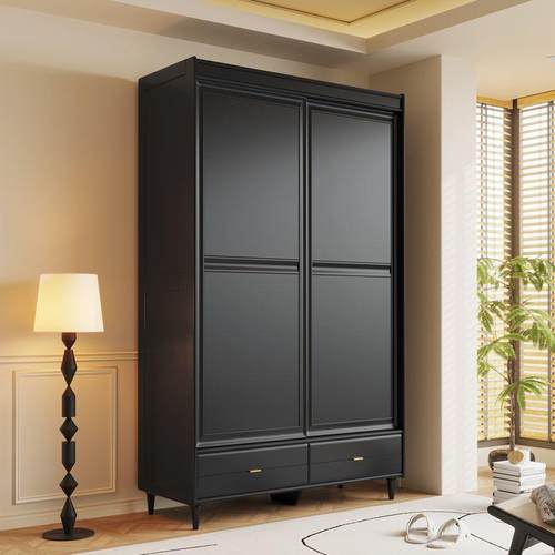 复黑色实木衣柜现约代简实木古用卧室ss625推拉门家小户型两门成