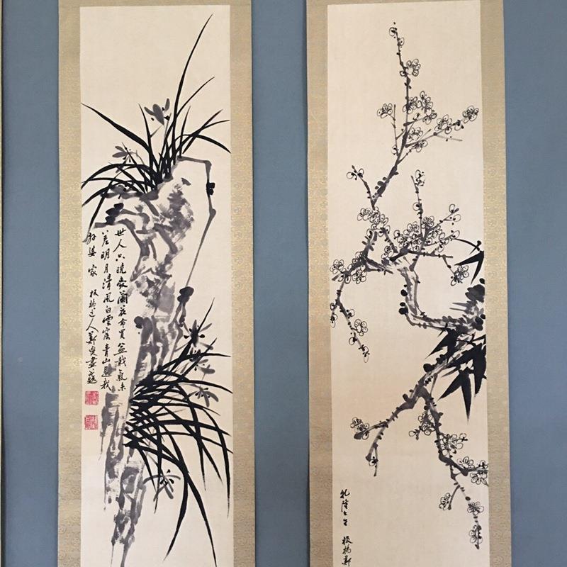 厂家古饰兰董古玩郑QNU桥梅竹菊板挂画字画中堂画挂画四条屏装品