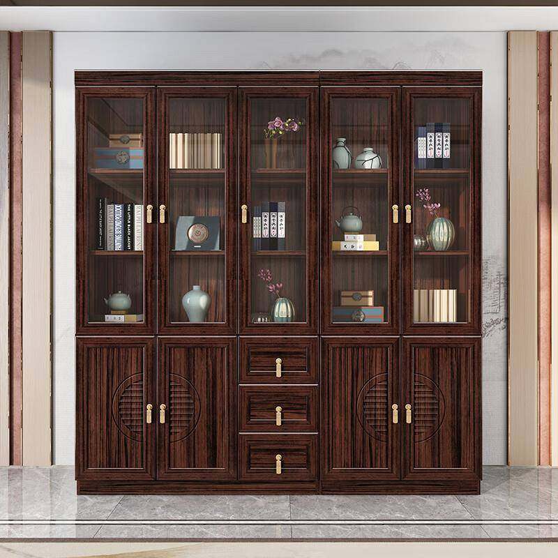 新中式紫金檀实书柜墙一体9502B+95现靠代简约置物柜储木物柜书木