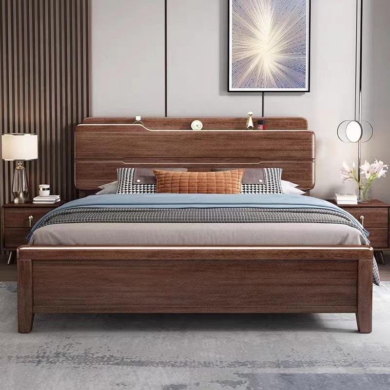 胡桃实箱木床现代简约2x2.2米大床1.8双人米床木1.5mYVG主卧高实