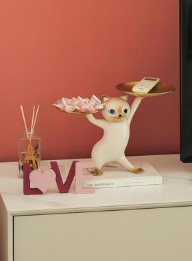 创意面妖娆猫双托盘钥饰匙收厂家直供纳装桌摆件乔迁礼物盘ins风