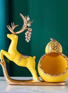 创意钥鞋柜入户乔门口玄关匙CAMCKRGP收纳盒代麋鹿装饰品现摆件迁