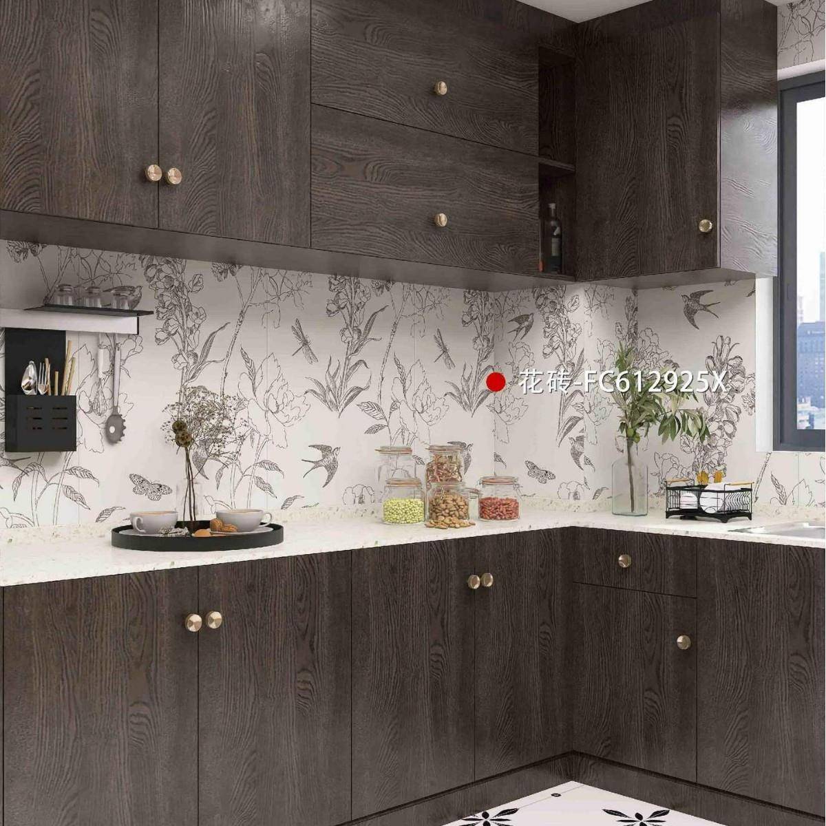 法式花如图0鸟墙砖6墙00x1砖20植物花卫生间民宿餐厅背景奶油纯色