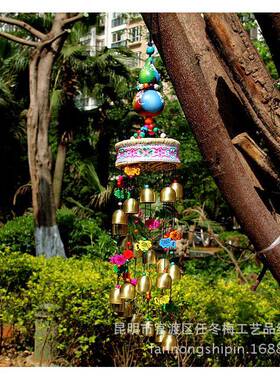 云南民族风挂东巴文葫草LJF鼓铜风铃酒吧室内挂饰芦手工许愿件风