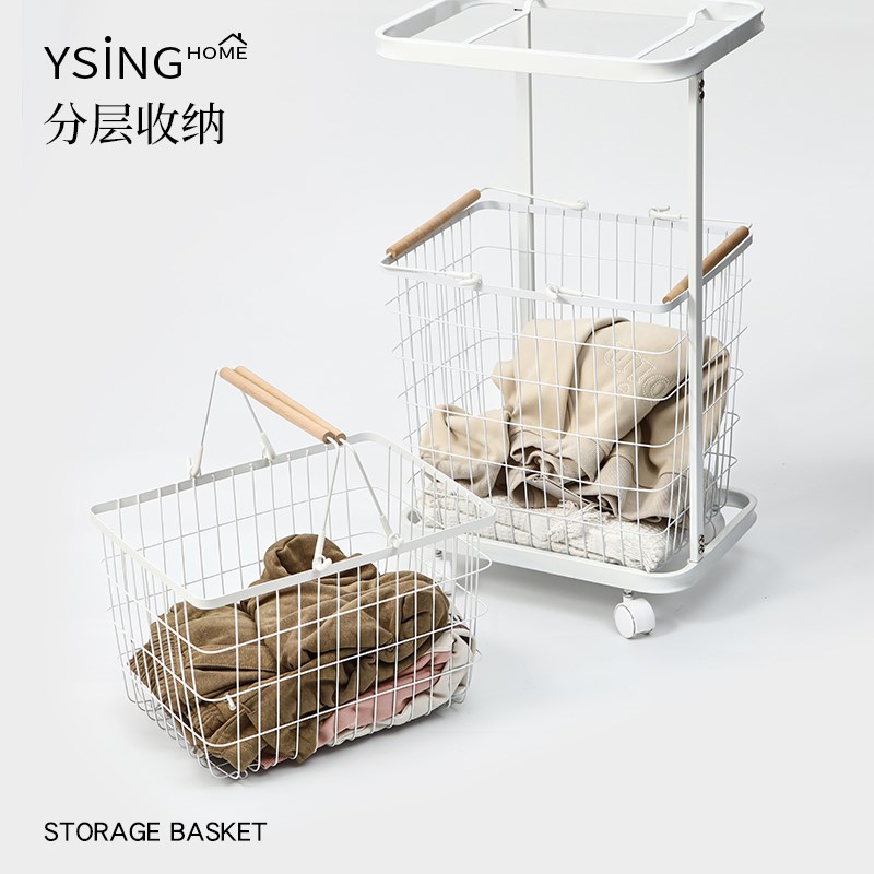 家居双层脏衣篮j家用铁艺浴室置物架可移动高颜值放脏衣服收纳篮