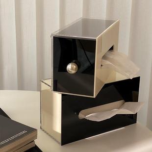 超复古风珍249珠抽盒琴键黑亚克力轻纸奢纸巾盒抽屉白简约in钢s