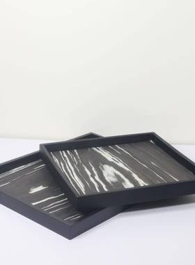 现代实木抽板象木纹托盘收IKD纳盘ins风民创意装摆件桌面宿饰品样