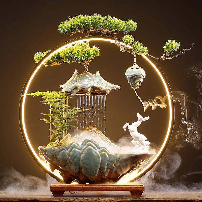 招财流水迁摆件循环水喷礼泉创意BSU开家居玄关客厅办公室桌面业