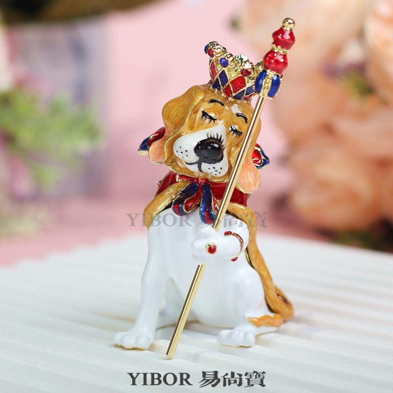 爆款金属珐摆琅彩AB609首品饰盒欧式创意礼品权国王狗杖件家居饰