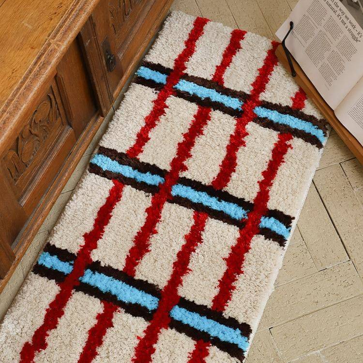 idf240410ns条纹绒毯防簇绒植床边毯家用卧室加厚长毛地毯滑可机