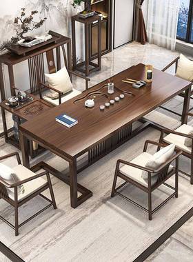 木桌全屏套现代实简约茶台客厅家用茶桌新中式原木大板风桌组PCQ