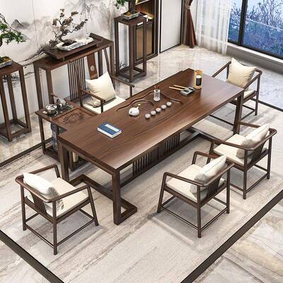 木桌全屏套现代实简约茶台客厅家用茶桌新中式原木大板风桌组PCQ