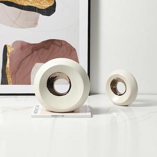 现艺ins风几何陶术圆洞瓷摆YEA件样板房电视背景墙橱柜创意装 代饰