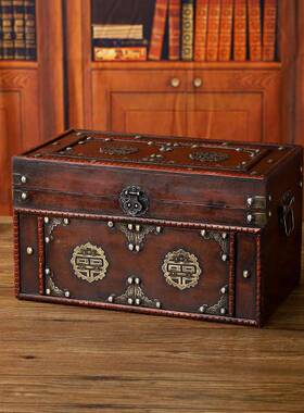 新中式复古木盒收纳喜字怀箱子珠宝首箱木盒做饰6134A旧木质旧百