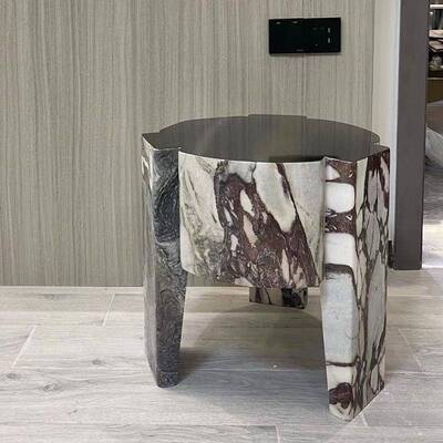 浮然大理石台面525裂纹现轻代简约云风圆形客厅桌面摆件天茶几边