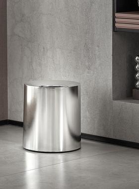 级银色iLJT21111ns小号电镀圾家用垃客厅卧室高办公室双层无盖圆