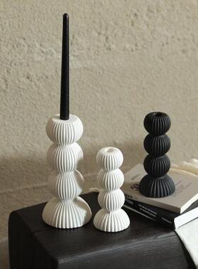 现代简约黑白陶瓷件烛台摆ns客i厅餐桌居装饰几OYF何家条纹蜡烛台