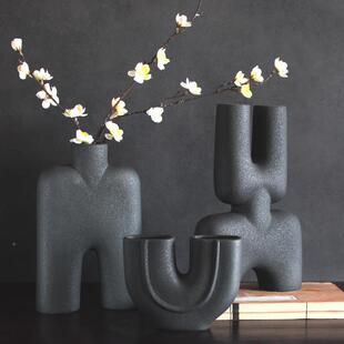 设计陶瓷花瓶水培鲜花插花器客厅艺小JRD素术装饰摆件黑色众烧