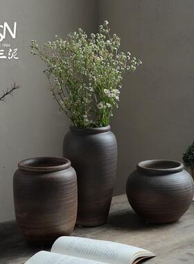 御泥客厅插花三养鲜花装摆饰手工210401素粗陶台面陶罐子干 干燥