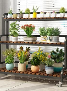 花stm00056架子铁艺阶实木物室内装盆栽阳台饰可移动落地式客厅植