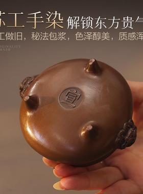 紫GDF21524铜狮香炉家用室内纯古盘香薰香檀香炉耳铜香薰炉中式香