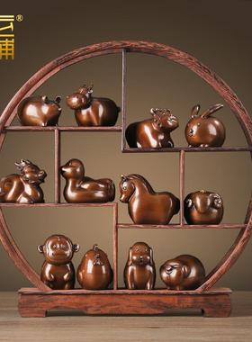黄十生肖全套摆二件鼠礼牛虎兔龙蛇马铜羊可爱版十猴鸡狗猪摆设摆