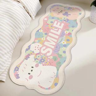 现代家用卧茶室毯地i少女ns风smile兔床边毯小花几垫衣帽间床尾加