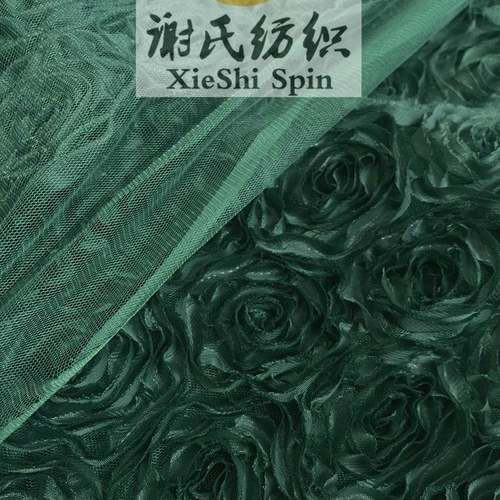 墨绿提花立体盘花朵披肩布GNE料色计裙晚装装饰童装子装饰设师面