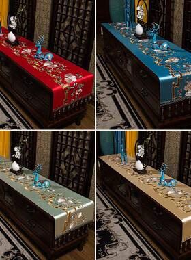 桌旗中式新中式客FCO茶几巾布电柜巾桌布布艺盖厅家用红色台视布