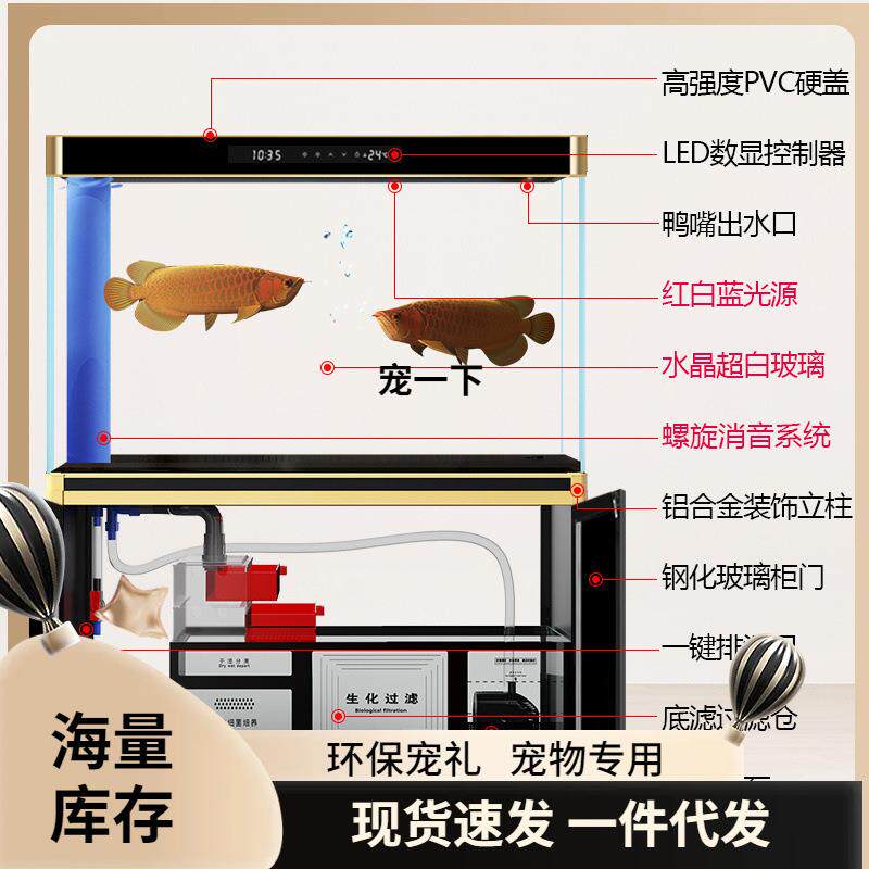 鱼缸水客族大小10018426型免换水箱底厅家用风水超白玻璃下过滤滤